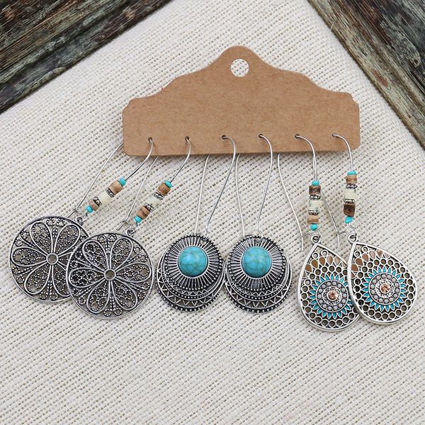 

3 pairs bohemia earrings ear drops pendant dangle set metal vintage for women girls lxh, Silver