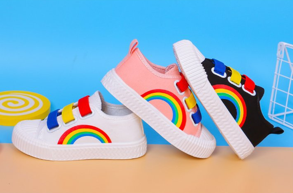 

children canvas shoes fashionable rainbow canvas shoes soft boys and girls, Black