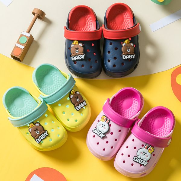 

children porous shoes cute cartoon bear rabbit summer baby sandals boy' girls anti-slip wear-resistant toddler slippers, Black;grey