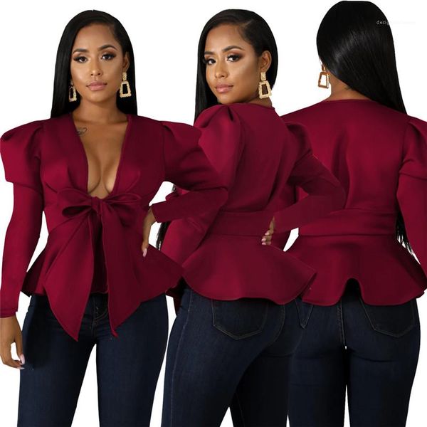 

hem puff long sleeved dark v-neck jackets womens fashion coats women designer jackets solid color autumn slim ruffles, Black;brown