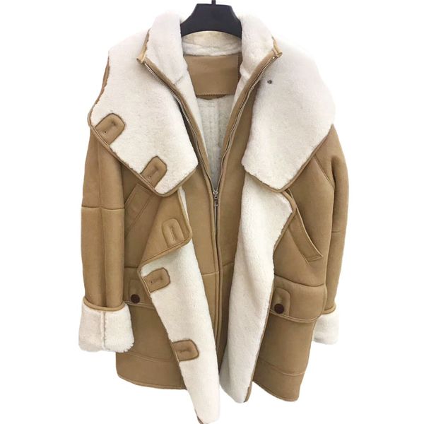 

women's real sheep fur coat winter thick sheep shearing fur coat genuine sheepskin ladies australia merino jacket, Black