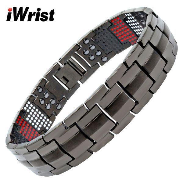 

iwrist fashion magnetic pure titanium men's bracelet 4 in 1 negative ion far infrared germanium bracelet for pain relief, Black