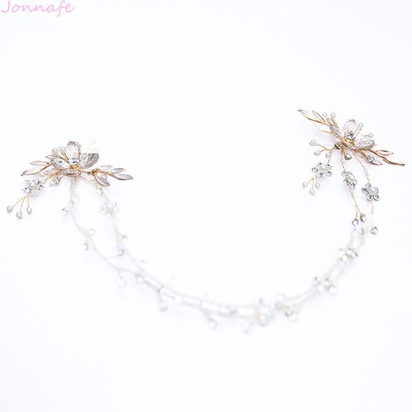 

jonnafe gold floral rhinestone women head chain bridal hair accessories crystal hair vine for wedding prom headband, Golden;white