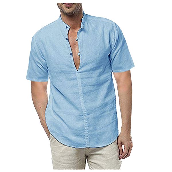 

hawaiian shirt men's linen short sleeve summer solid shirts casual loose dress soft tee camisas hombre, White;black