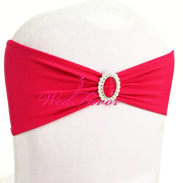 

wedfavor 100pcs spandex stretch chair cover bow bands with oval buckle lycra sash tie for banquet wedding chair decoration