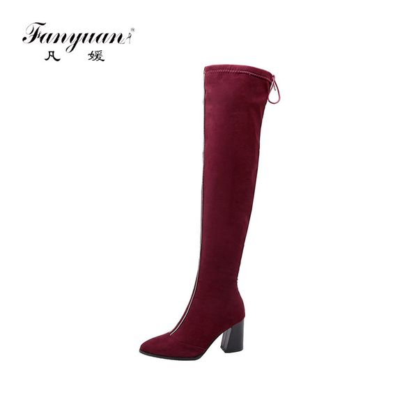 

fanyuan 2020 slim over the knee boots women pointed toe autumn high heels party prom shoes woman thigh high boots, Black