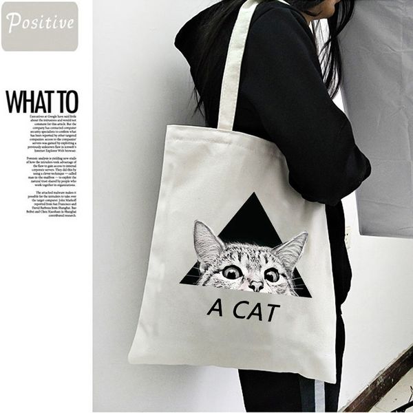 

cat print summer ladies casual shoulder bag large capacity cartoon printed canvas harajuku bag women