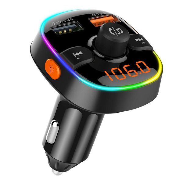

car bluetooth mp3 player auto qc 3.0 fast charge fm transmitter colorful atmosphere light display vehicle electronics