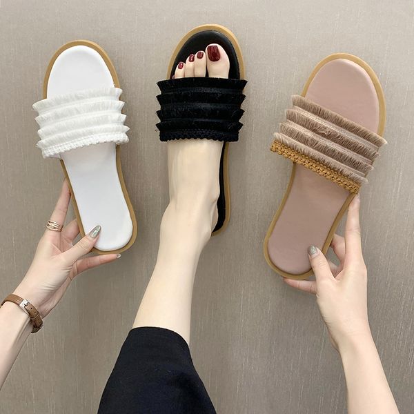 

house slippers platform shoes lady slides low shose women pantofle summer woman girl soft 2020 beach flat, Black