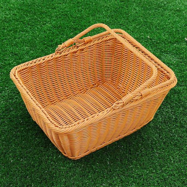 

pp rattan weave outdoor picnic basket hamper shopping basket fruit vegetable storage baskets with handle for camping 2 size