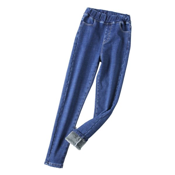 

women high waist fleece jeans winter solid thickening denim pencil pants snow jeans trousers warm streetpants p9247, Blue