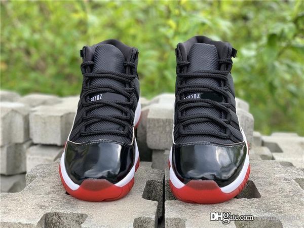 

authentic air 11 bred men basketball shoes black true red white classic real carbon fiber 11s retro mans sports sneakers 378037-061
