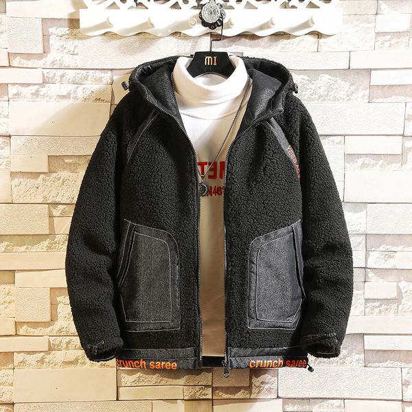 

qiu dong season lambs wool coat man cotton-padded clothes in the new han edition add hair thickening cotton-padded jacket menswe, Black