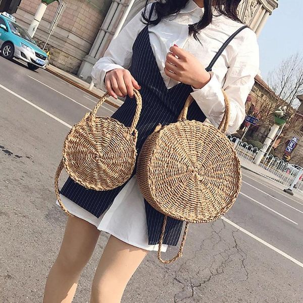 

sanwood mini round crossbody shoulder handbags straw beach bag for women leather vintage handmade braided woven summer bag
