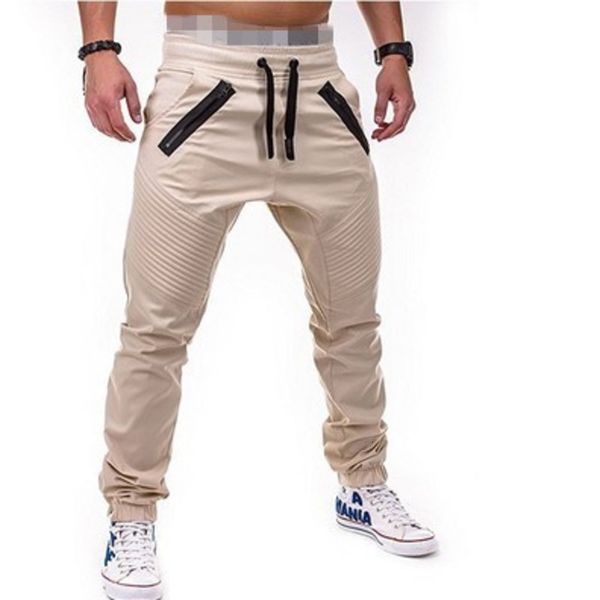 

новые мужские брюки бегунов плюс размер карманы на молнии шнурок тренировочные брюки спортивная 2019 повседневная мужской фитнес длинные брю, Black