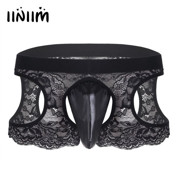 

mens lingerie gay panties lace hollow out crotchless open back boxer shorts sissy jockstraps male underwear with bulge pouch, Black;white
