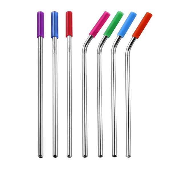 

reusable stainless steel drinking metal straw bent straight colorful straws tubes portable straws kit straw bone bag set