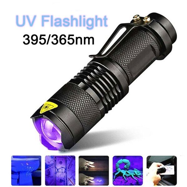 

led uv flashlight ultraviolet torch with zoom function 365/395 nm mini uv black light pet urine stains detector field hunting
