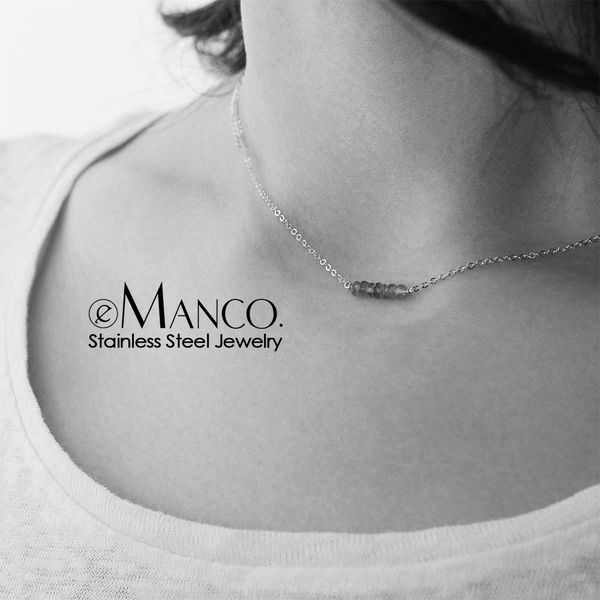 

emanco 316l нержавеющая сталь ожерелье женщины кристалл камень шарм кулон ожерелье для женщин слоистые колье ожерелье, Silver