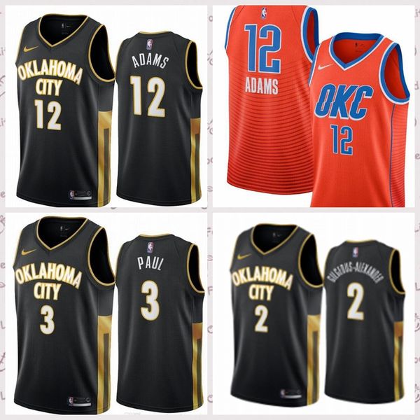 

men youth kids 3chris paul 12steven adams black yellow swingman city 2019/20 edition 1 monk grey basketball jersey, Black;red