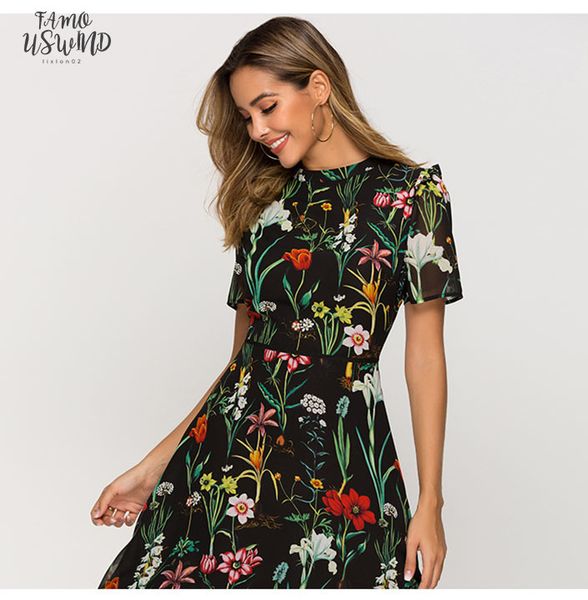 

short sleeve printing cap sleeve dress for female new fashion chiffon slim a line dress bohemian hollow out vestidos, Black;gray