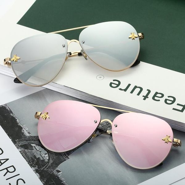 

горячие продажи luxury little bee дизайнер солнцезащитные очки для женщин и мужчин металлические рамки пилота зеркальные линзы 9 цветов бесп, White;black