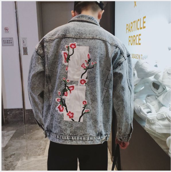 

designer men's denim 2020 new jacket for autumn spring fashion lapel neck flowers jackets brand letter vintage couple streetwear, Black;brown