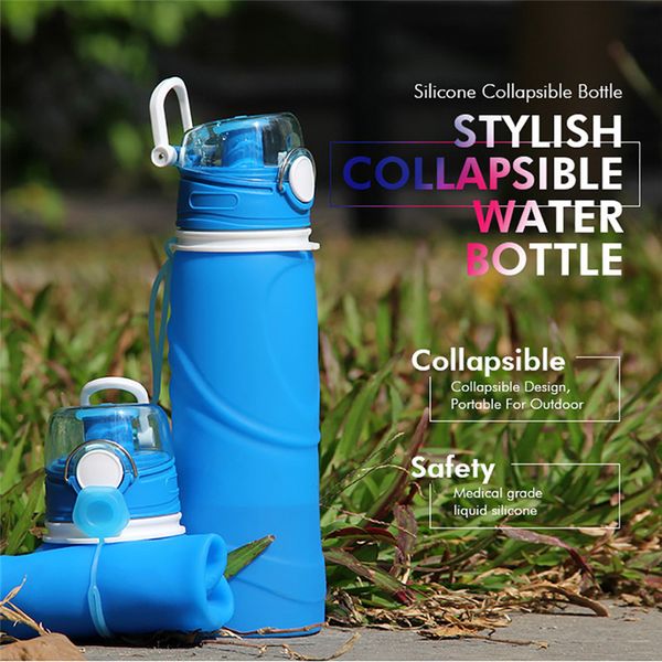 

750ml collapsible silicone water bottle silicone folding kettle outdoor sport camping travel running bicycle drinking bottle