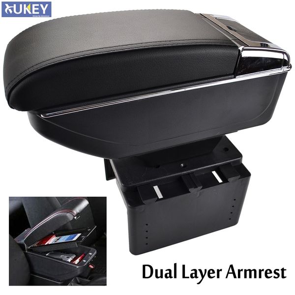 

universal arm rest storage box pu leather dual layer center centre console armrest car styling cup holder