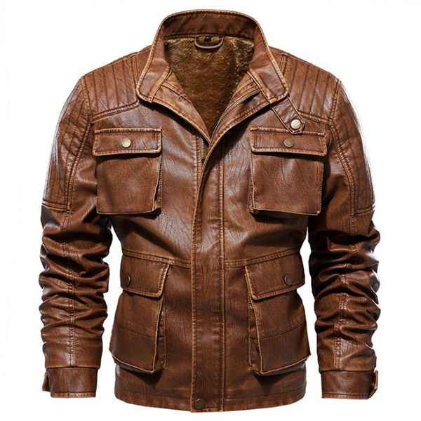 

winter new designed brand motorcycle leather jacket men, men's thick jacket jaqueta de couro masculina,mens warm jackets coats, Black