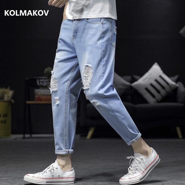 

2020 selling jeans men spring ankle-length pants pencil trousers men's fashion denim jeans masculina pants, Blue
