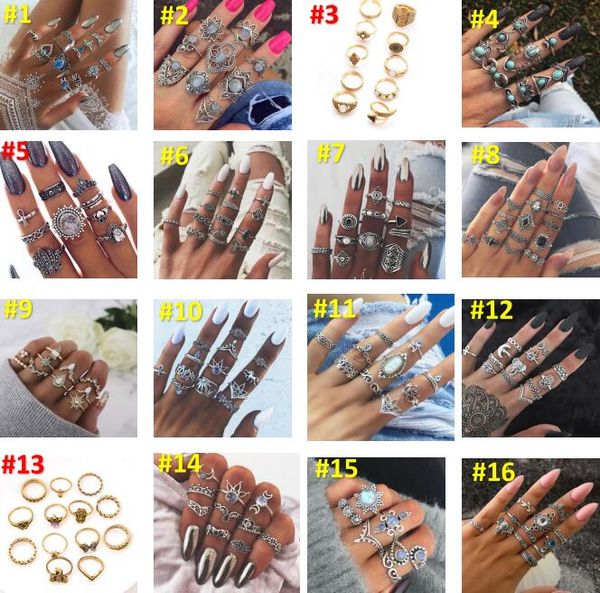 

vintage bohemian midi finger rings set women beach turtle elephant gemstone crystal wedding knuckle rings boho fashion jewelry in bulk a0093, Golden;silver