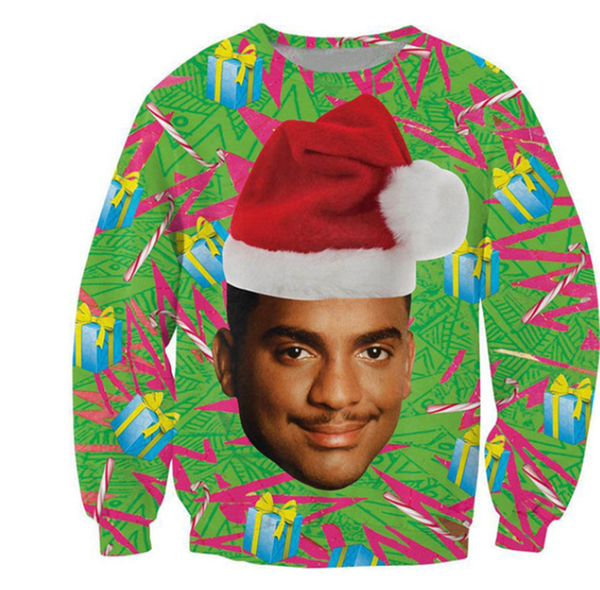 

2019 christmas carlton 3d print men women fresh prince will smith with christmas hat hoodies sweatshirts jacket casual pullover b285, Black
