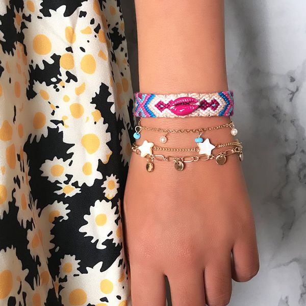 

bohemian shell multilayer handmade bracelet for women wristband jewelry fashion elegant star round bracelet wedding party gift, Golden;silver