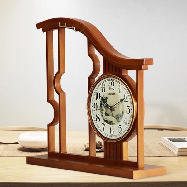 

chinese seat clock large living room household solid wood simple modern atmospheric clock chinese wind decorative silent