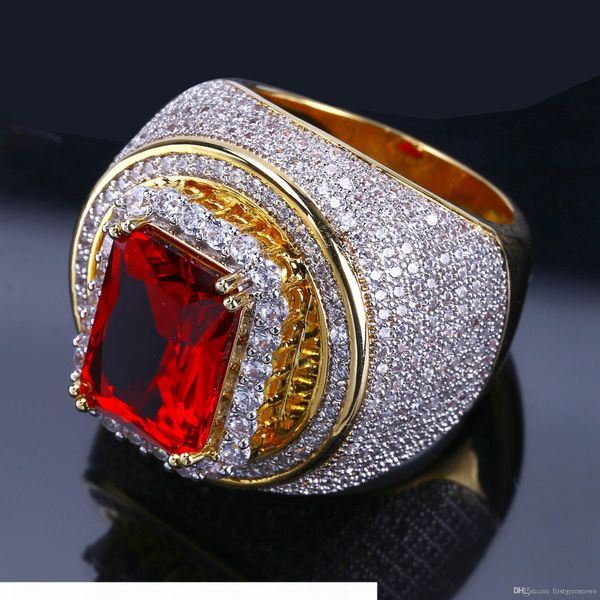 

men's gold-plated zircon ring ruby hip-hop ring europe and america new ing, Silver