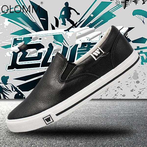 

sports shoes mens shoes summer new breathable leather casual sneakers loafers men dress leather, Black