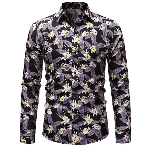 

2019 new fashion spring autumn mens long sleeve beach hawaiian shirts casual floral shirts regular plus size 3xl mens clothing, White;black
