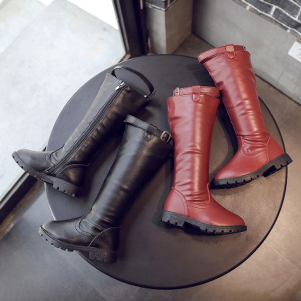 

kid designer boots girls luxury high boots winter warm leather boots children solid solor shoes new fashion style 2019 autumn good quality, Black;grey