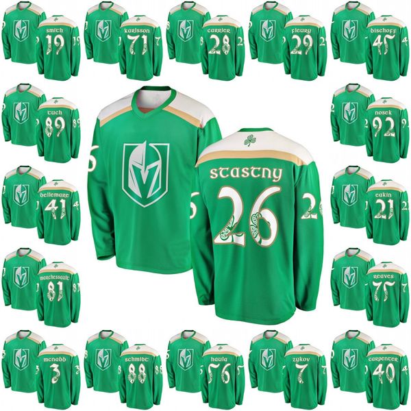 

Green 2019 St. Patrick's Day Jersey 71 William Karlsson 88 Nate Schmid 56 Erik Haula 21 Cody Eakin Vegas Golden Knights Hokcey Jerseys
