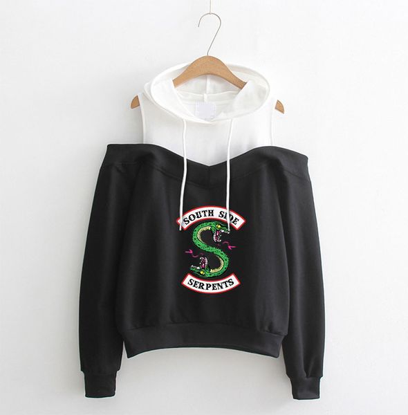 

riverdale dew shoulder hoodie sweatshirt 2019 south side serpents hoodies women southside riverdale clothes xs-2xl, Black