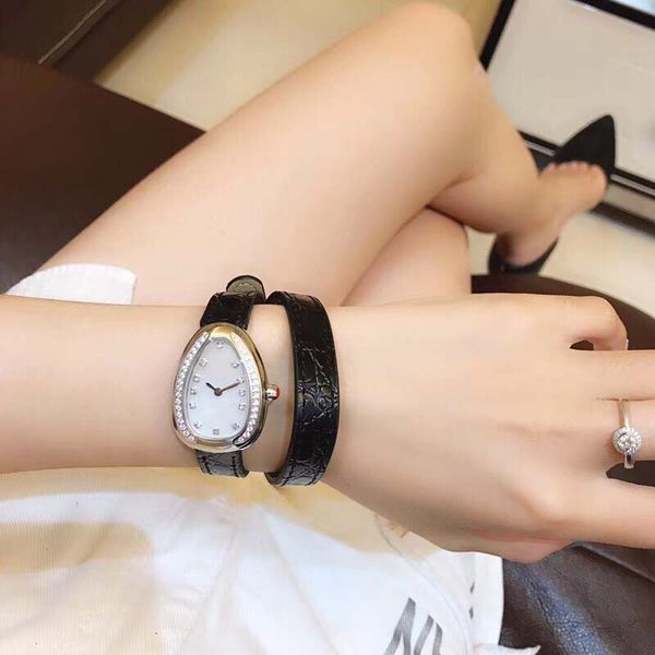 

case 28mm spiral quartz mother double leather green unique band shape womens q12 serpenti bezel diamond of pearl watches ejpq, Slivery;brown