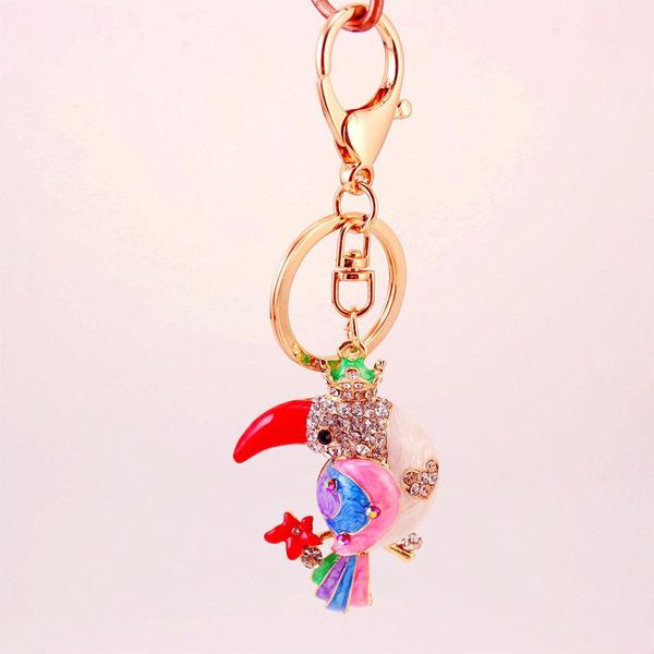 

colorful glitter key chain enamel drip oil animal parrot pendant car accessories alloy keychain bag accessory keyring holder 3pcs, Slivery;golden