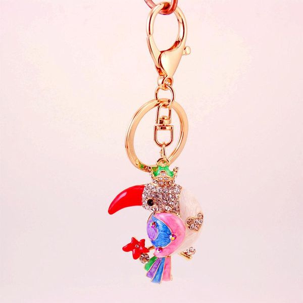 Cadeia Glitter Key colorido esmalte Acessórios Drip Animal petróleo Parrot Pingente Car Alloy Keychain Saco Acessório Keyring de 3pcs titular