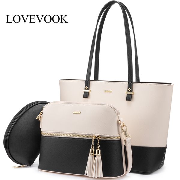 

lovevook bag set women handbags large tote crossbody bags for women shoulder messenger bag for ladies patchwork mini makeup bags t200322