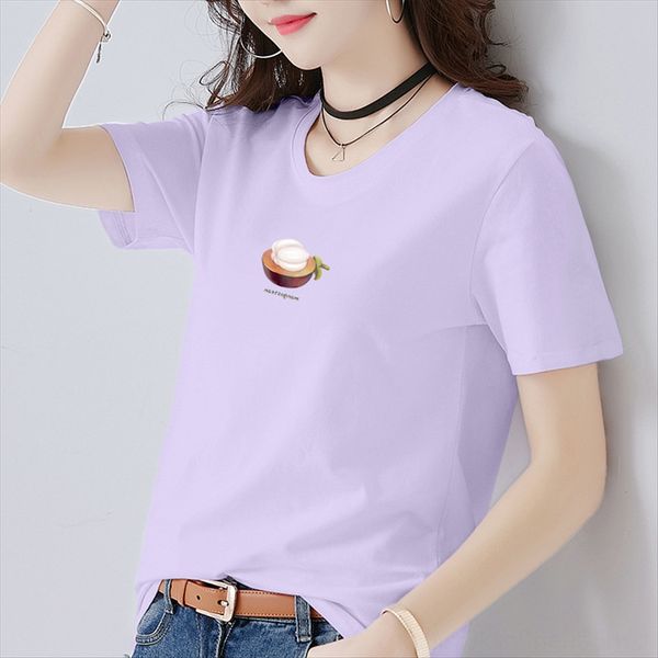 

pure cotton short sleeve t-shirt t-shirt women's loose 2020 taro purple women's printed autumn half sleeve top, White
