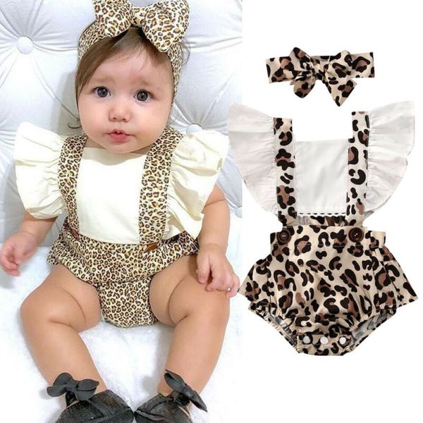 

goocheer 2020 baby summer clothing newborn infant baby girl clothes leopard jumpsuit bodysuit headband 2pcs outfits, White