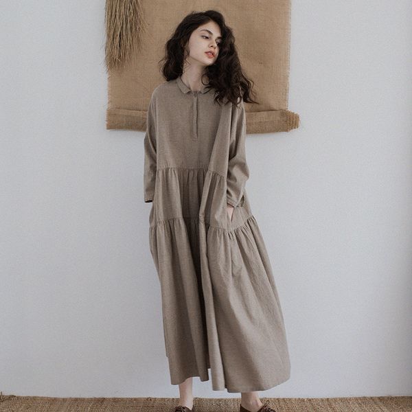 

in the summer of 2020 the new yarn-dyed linen dress to restore ancient ways female loose big travel long dress robes, Black;gray