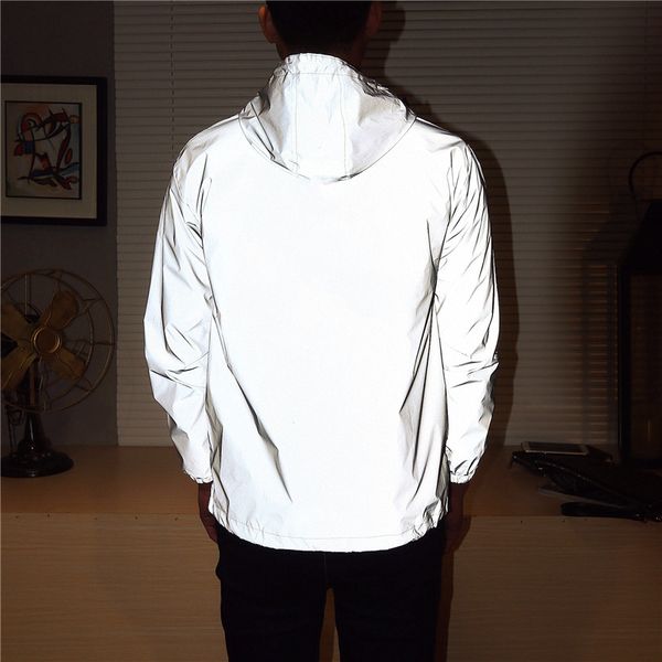 

mens reflective hoodie biker coat boys travel hip hop sport waterproof night running bb55, Black;red