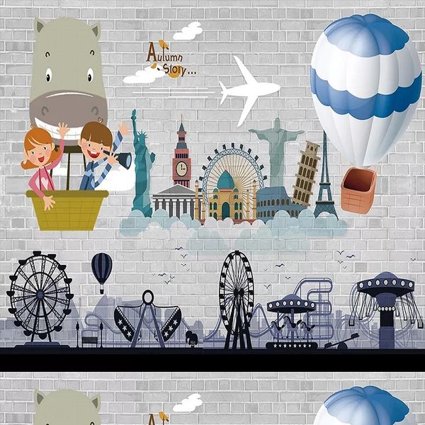 

new custom large mural 3d wallpaper cartoon city hydrogen balloon children's bedroom mural tv back wall decor deep 5d embossed